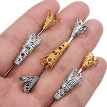 20pcs Stainless Steel Hollow Flower Filigree Long Cone End Beads Cap Conectors For DIY Jewelry Making Supplies Accessories Bulk