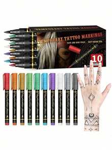 yikexuanli Temporary Tattoo Pen Set, Hand Tattoo Stencils, Removable Tattoo Body Art Pens, Skin Temporary Tattoo Drawing Pens, Beginner Skin Painting, Body Graffiti, Washable Drawing Pens, Body Painting Pen Set - Multicolor - View 7
