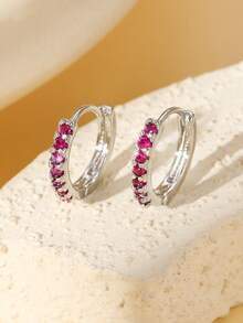 2pcs European & American Style Copper Alloy Inlaid Colorful Round Hoop Earrings, Available In Purple, Red, Orange, Navy, Pink, Green, Multicolor, Light Blue, White, Suitable For Women, Couples, Daily Wear, Decoration, Gift - Round - View 28