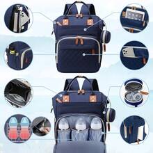 Baby Diaper Bag, Mom Dad Diaper Bag Backpack With USB Charging Port, Baby Shower Gift, Large Capacity Diaper Backpack, Blue, Suitable For Large Travel Backpacks Of Male Infants, Essential For Infants - Xanh đậm - Xem 5