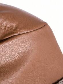 Men's Autumn/Winter Jacket, Thermal Lined Thick PU Leather Motorcycle Jacket, Casual Wear - Burnt Orange - View 5