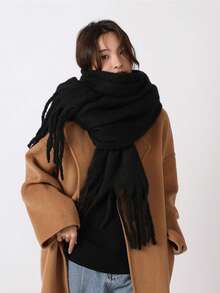 1条柔软保暖的仿羊绒针织围巾，纯色毛绒围巾，时尚男女通用情侣礼物，适合户外活动、圣诞节、情人节和圣帕特里克节。 - 彩色 - 查看 2