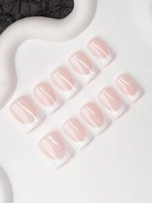 10片方形手工美甲贴片，Y2K 酷炫风格，裸色、乳白色、白色，法式边缘设计，手工美甲贴纸，适合女性和女孩，闪亮美甲，适合派对、婚礼、日常佩戴，包含工具包，是送给女士和女孩的绝佳礼物，手工美甲用品，按压式美甲贴片 - 彩色 - 查看 1
