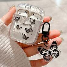 1pc Black Butterfly TPU Shock-Resistant Earbud Case, Compatible With Apple Models