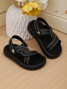 1 Pair Kids Casual Soft Bottom Open Toe Beach Sandals, Non-Slip Toddler Shoes - Black - View 1
