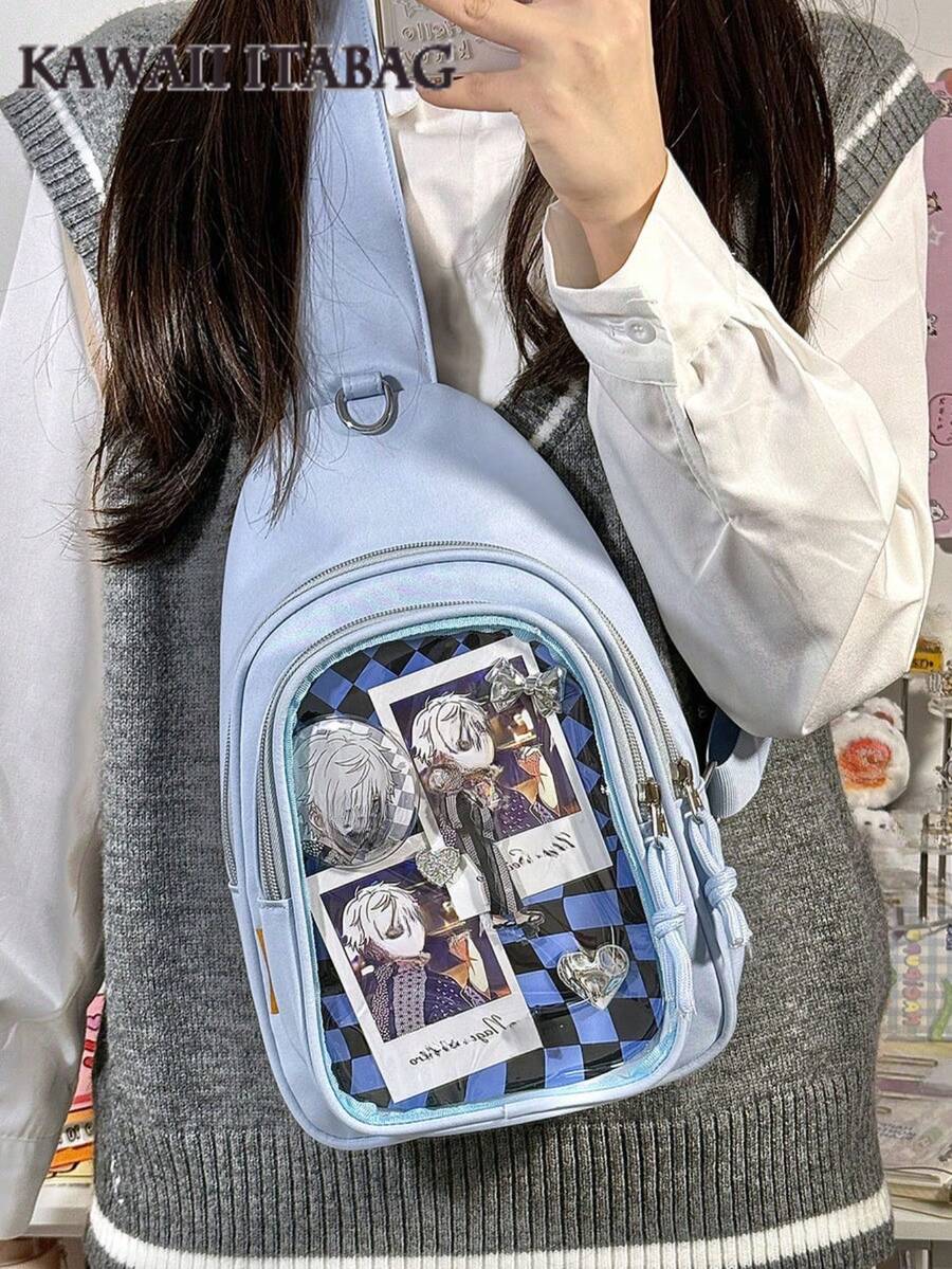 Cute Lolita Ita Bag Women Kawaii Japanese College Student Crossbody Bags Preppy Style Small Nylon Backpack Transparent Clear Ita Bag 10CM Doll Ita Bag With Badges Display Plate New Purese And Handbags Portable Sling Bag Girls Shoulder Bag School Anime Comic Con Bag Clear Bags Women Chest Bag Candy Color Back To School Gifts Girls School Gifts JK Uniform Bag Concert Bag - 藍色 - 查看 1