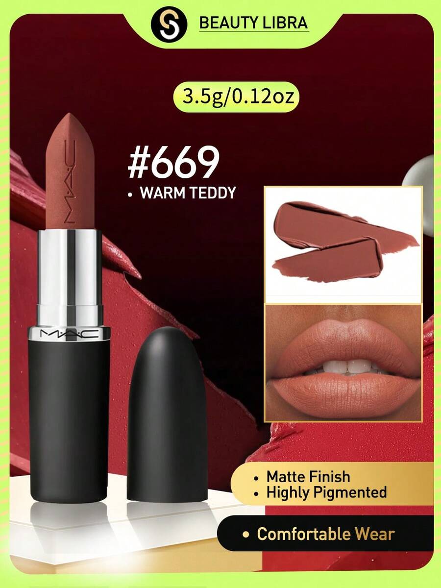 MAC 3.5g/0.12oz Smooth Texture Matte Lipstick, Long-Lasting Color #669 Warm Teddy Bear - #669 WARM TEDDY - View 1