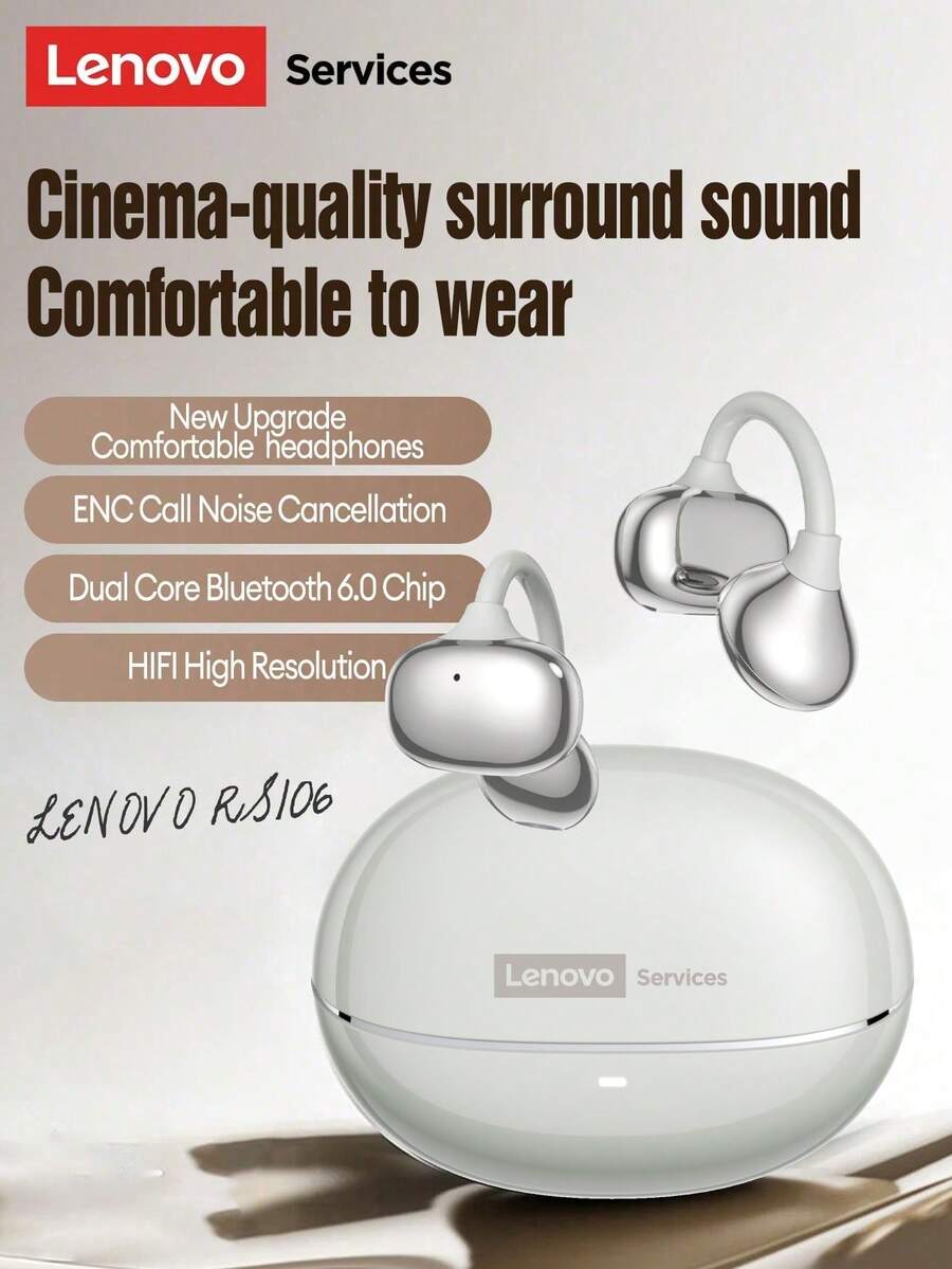 Lenovo RS106 Bluetooth Earphones, Ear-Hook Style, Sports & Running, Long Battery Life, Bluetooth 6.0, Low Latency, Immersive Sound, Low Latency For Gaming & Music, Wireless Earphones For Smartphones & Computers - Súng kim loại - Xem 1