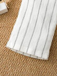 idolCat Boys' Casual Striped Trousers With Teddy Bear Patches For Fall Daily Wear - White - View 6