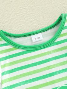 Mono para bebé niña, manga corta, cuello redondo, rayas, trébol, ropa informal - Esmeralda - Ver 8