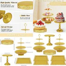 Fivenl 8 Pcs Cake Stand Gold Metal Dessert Table Display Set 3-Tier Cupcake Stand Cake Display Tower And Cookie Tray Rack Serving Tray For Birthday Party Weddings Baby Shower Gold - 金色 - 查看 1