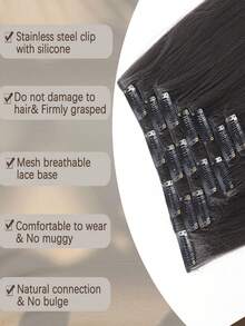 7pcs Of Women's Synthetic Hair Patches Long Straight Hair Clips Deep Black Double-Layer Weaving 16 Clips Per Piece Breathable And Comfortable Hair Accessories - Multicolor - View 4