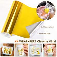 WRAPXPERT Gold Vinyl Permanent Roll, Chrome Permanent Vinyl Glossy Craft 12\ X 5ft, Chrome No Bubble For DIY Craft Decal,12inchx5ft,Gold - Gold - 查看 4