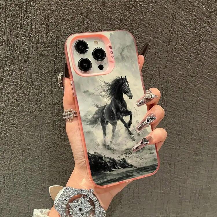 Funda móvil de diseño de caballo para correr compatible con  17 16 15 14 13 12 11 Pro/ Max/Plus anticaída y protección contra golpes trasera, funda compatible con funda  17 pro max,  17 pro funda,  17 funda,  16 pro max - Rosa6 - Añade 12