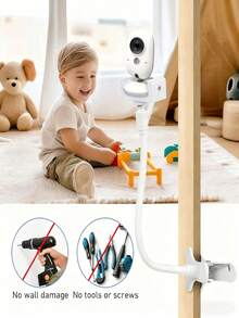 1pc New 360° Rotatable Flexible Coil Base Phone Holder With Camera Mount, Universal Bedside Stand For Smartphones, Home Security Cameras & Baby Monitors - Bracket - View 6