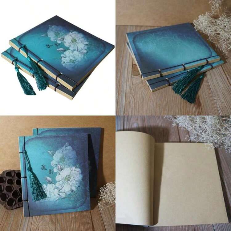 Sanfoelek Retro Flower Pattern Cuaderno de roscar manual 75 hojas Papel en blanco Cuadernos de bocetos hechos a mano portátiles Escritura Diario Bloc de notas con borla Suministros de p(default) - Multicolor - Añade 1