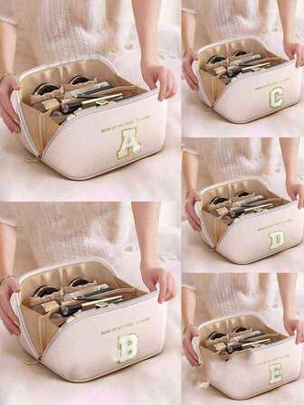 1 pieza Bolsa de maquillaje de viaje de cuero PU, organizador de almacenamiento de cosméticos, bolsa de tocador de baño, bolso portátil, soporte para brochas de maquillaje de gran capacidad, bolsa de almacenamiento impermeable para perfume, bolígrafos, sombras de ojos, toallas sanitarias, lápiz labial, brochas de maquillaje, espejos, delineador, brillo de labios, cuidado de la piel, electrónicos, gran regalo para el Día de la Madre, Navidad, San Valentín, adecuado para mamá, amigos, maestros