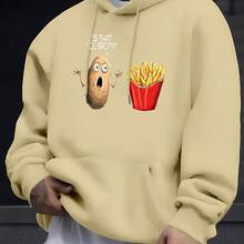Men's Fashion Hoodie With Potato And French Fries Print And "Is That You Bro!" Text For Daily Wear, Casual, Social, Winter, And Autumn - 杏色 - 查看 6