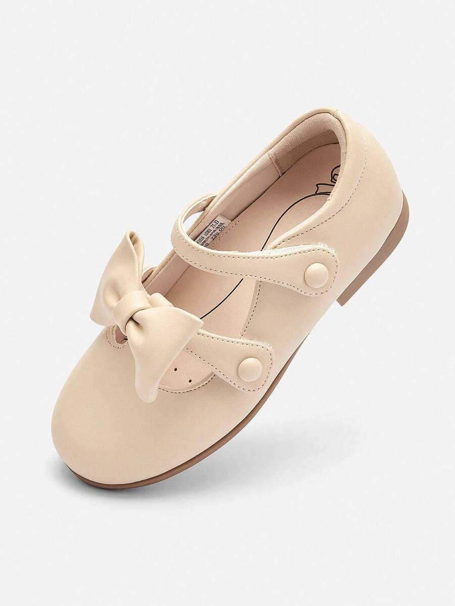 Balabala Girls Mary Jane Leather Shoes, Bow British-Style Dress Flats - Off-white - View 1