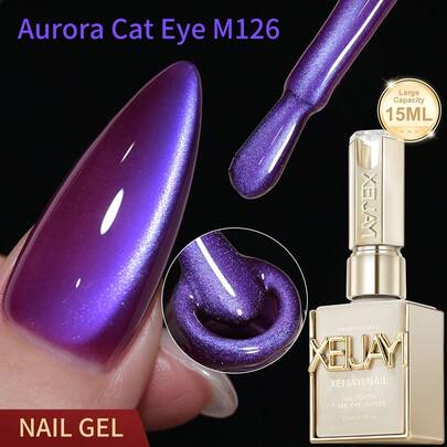 XEIJAYI 1 lọ 15ml Sơn móng tay gel mắt mèo tím Aurora có nhũ, bộ sơn móng tay UV, thiết kế nghệ thuật móng tay