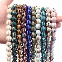 1 chuỗi gồm khoảng 28 hạt gốm hình quả bí ngô sọc tráng men cổ điển, kích thước 11.5mm, dùng để làm trang sức, đồ thủ công, mặt dây chuyền, đồ trang trí. - Hình quả bí ngô tráng men hoa - Xem 3
