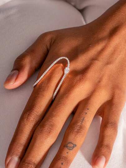 rundraw 1枚独特的U形戒指，镶嵌闪亮水钻，简约百搭的斋月时尚配饰