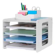 Archivador de sobremesa de plástico moderno de 5 capas Organizador de documentos de sobremesa para oficina de estudio - Blanco - Ver 7