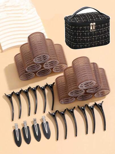Hair Rollers For Women, 12 Pcs Rollers Hair Curlers For Long Medium Short Hair, Large Medium Small Self Grip Hair Rollers With Rollers 12pcs Clips And 1 Cosmetic Bag