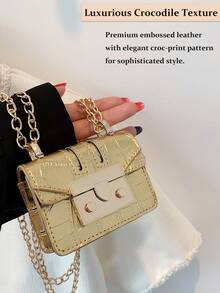 Gold Mini Crocodile-Embossed Chain Shoulder Bag/Crossbody Bag With Adjustable Chain Strap, Compact Evening Clutch For Women, Luxury Small Shoulder Bag For Parties, Travel Accessories, Date Nights And Special Events, Fits Lipstick, Keys And Essentials In Premium Metallic Finish,The Best Gift Choice, Birthday Gift, Christmas Gift[US Local Warehouse] - Multicolor - View 5