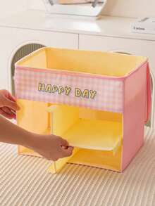 1pc Fabric Cartoon Foldable Drawer Makeup Storage Box, Large Capacity Compartment Organizer, Portable Dust-Proof Jewelry Case