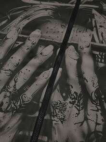 Men's Casual Graphic Print Suede Fleece Collar Jacket, Suitable For Spring And Autumn