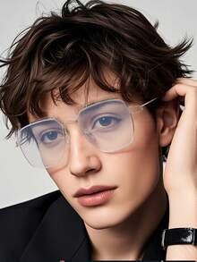 1pc Men's High-End Stainless Steel Screwless Polygonal Blue Light Blocking Glasses, Ultra-Light & Flexible, Anti-Radiation For Computer, Phone, TV - Multicolor - View 3