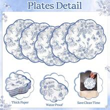 D30Pcs Blue Floral Paper Plates 7inch Vintage Dert Cake Plate Scalloped Blue And White Plates Disposable Cute Toile Plate For Birthday Baby Bridal Shower - 藍色 - 查看 4
