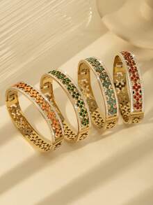 New Vintage Bohemian Style Stainless Steel Blue & Red Resin Hollow Pattern Bracelet, Exquisite Clasp Accessory - Exquisite Bracelet - View 1