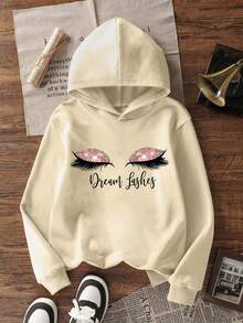 1pc Tween Girl Thermal Lined Thick Warm Sweatshirt, Young Student Clothing, Suitable Autumn/Winter Long Sleeve Top - Apricot - View 2