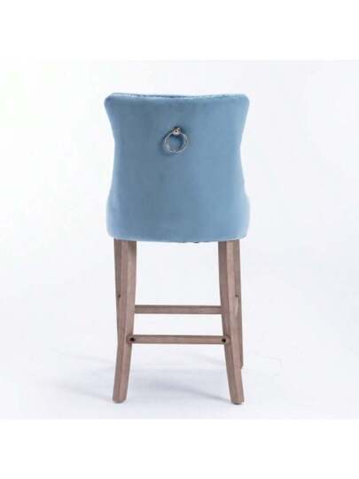 Moderne Fluwelen Upholstered Bar Stool Buttoned Suede Wooden Tafel Legs, Chrome Studded Head Chair, Stool, Set Of Two (Light Blue), DE2002LB view 3
