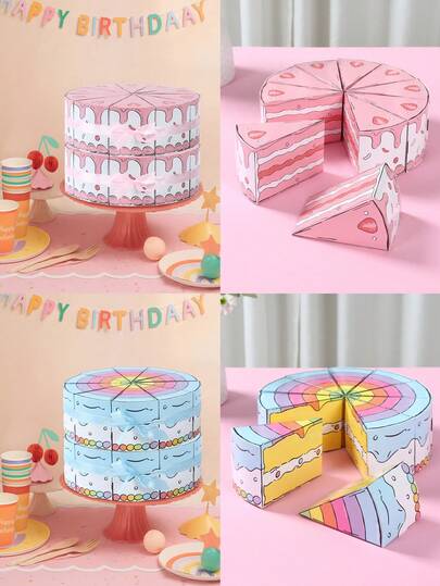 10pcs/Set Light Blue&Pink Triangular Cake Box, Birthday Gift Box, Paper Packaging Box, Birthday Cake Slice Box,Wedding Table Decor, Baby Shower Decorations, Gender Reveal Decor, Happy Birthday Paper Cake Box, Dessert Box, Pastry Box, Gift Ready Cake Box, Bakery Box, Newborn Gift, Birthday Party Favors & Gift Packaging ,Home Decor, Kitchen Decor