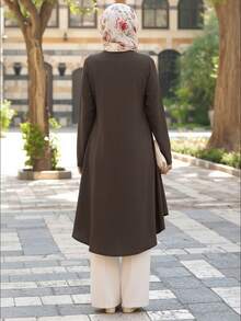 Women's Retro Elegant Round Neck Button A-Line Long Blouse