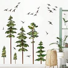 Large Pine Tree Wall Stickers Green Trees Wall Decals Peel And Stick Watercolor Birds Nature Giant Trees Decor Woodland Forest Sticker Green Tree Stickers For Living Room Bedroom Home Decor,WoodlandTree - 林地樹 - 查看 9