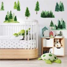 Pegatinas de pared de árbol de pino de acuarela, pegatinas de árbol de pino verde, pegatinas de árbol grande para pared, pegatinas de árbol de naturaleza, bosque de madera, pegatinas de árbol para decoración de habitación de niños, dormitorio, sala de estar, Árbol de pino - Pino - Ver 4