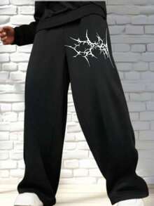 Baggy Wide Leg Sweatpants For Men, Cotton, Streetwear Punk Gothic Art Cod708 - 黑色 - 查看 1