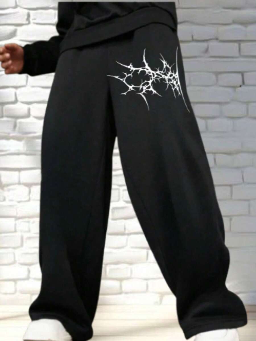 Baggy Wide Leg Sweatpants For Men, Cotton, Streetwear Punk Gothic Art Cod708 - 黑色 - 查看 1