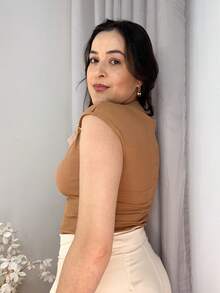 Women's Asymmetrical Blouse With Gold Buckle, Ribbed Knit, Elegant , Casual, Summer, Christmas - trắng - Xem 4