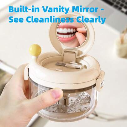 1pc Portable Invisible Retainer/Aligner Storage Box With Mirror, ABS Sealed Orthodontic Container, Manual Teeth Straightening Appliance Holder, Compact Design, Battery-Free, Suitable For Home And Travel Use