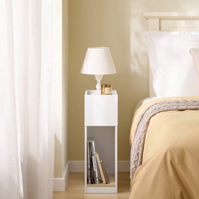 SoBuy Narrow Bedside Table, Slim Side Table With Drawer And Shelf, Modern Nightstand For Bedroom And Living Room, White, 20 X 35 X 60 Cm, FBT171-WN