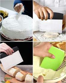 3 Piezas Raspador De Masa, Incluye Cortadoras De Acero Inoxidable y Raspadoras De Plástico, Adecuadas Para Panadería, Panadería y Cocina Profesional, Incluida La Función De Medición De Porciones - 1 - Ver 7
