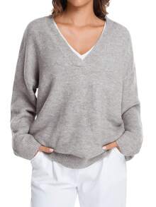 ​Essential Plus Size Long-Sleeve V-Neck Sweaters For Women – Must-Have Fall/Winter Wardrobe Pieces - Grey - View 1