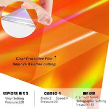 WRAPXPERT Holographic Vinyl Roll Orange, Holographic Permanent Vinyl Orange Glossy Craft 12\ X 5ft, Chrome No Bubble Iridescent For DIY Craft Decal,12inchx5ft,Orange - 橘色 - 查看 6