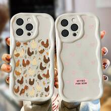 Funda de teléfono gallinas pollitos hojas de onda Crema para 15 Pro Plus 12 13 11 16 XS 14 8 16e 6S 6 XR X SE (2022) 4 (2020) - Negro - Ver 5