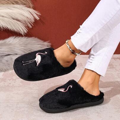 Nuevas cómodas zapatillas de estar por casa con diseño de flamenco, de tela linda y de dibujos animados, térmicas para otoño/invierno